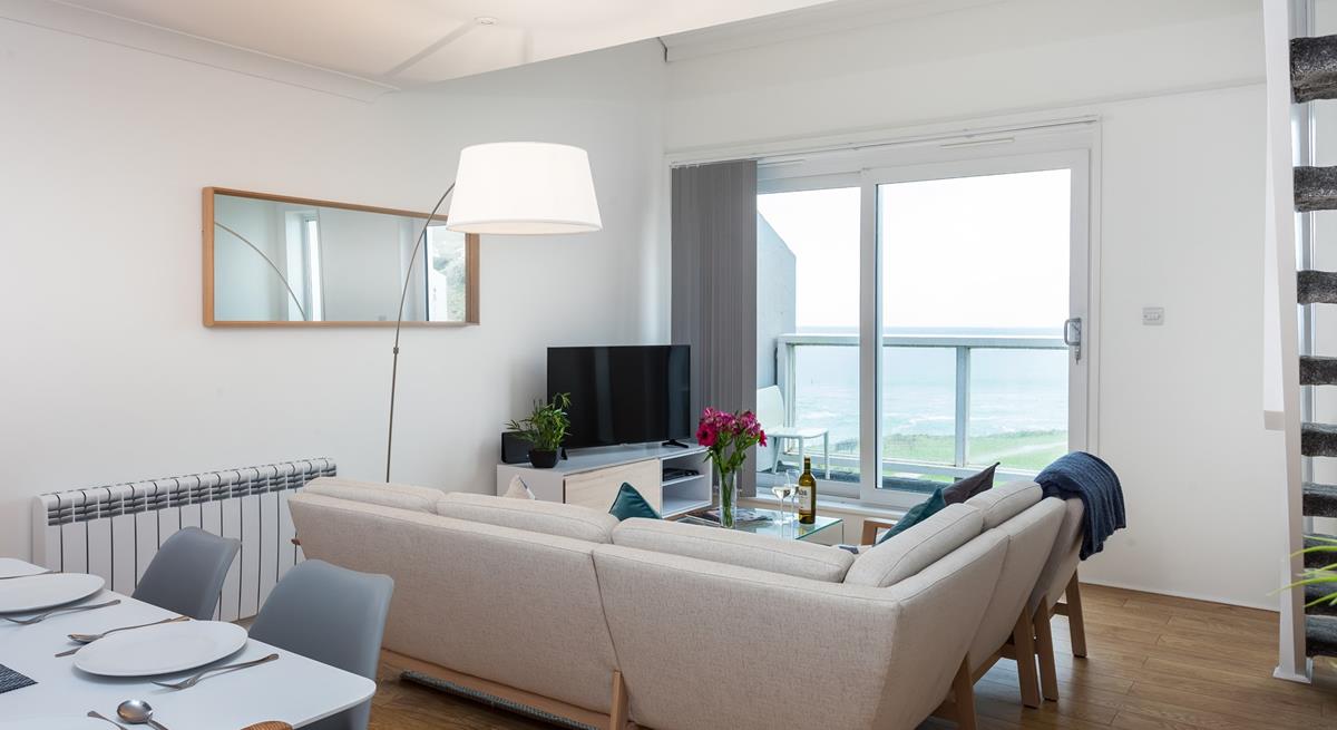 Sink into the corner sofa and enjoy the views over Porthmeor.