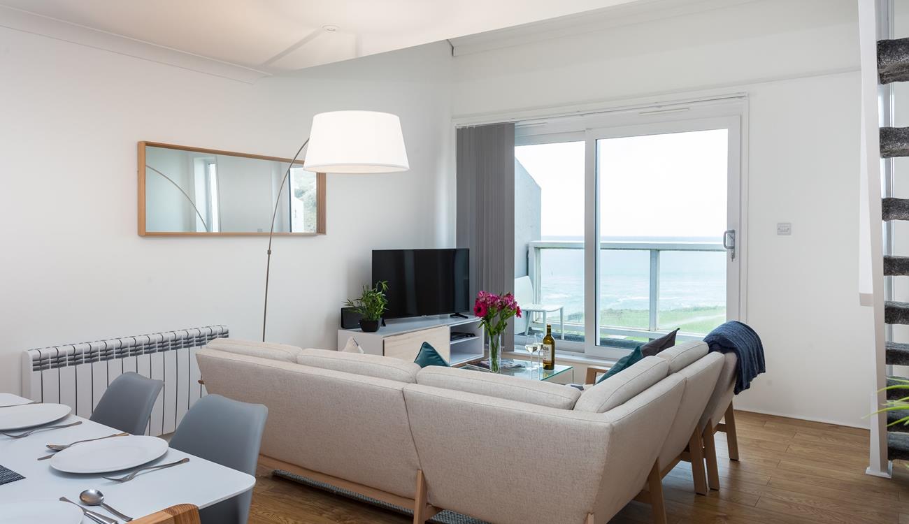 Sink into the corner sofa and enjoy the views over Porthmeor.