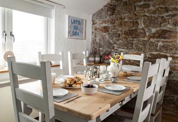 Gather together for a Cornish cream tea in the light and airy dining area. 