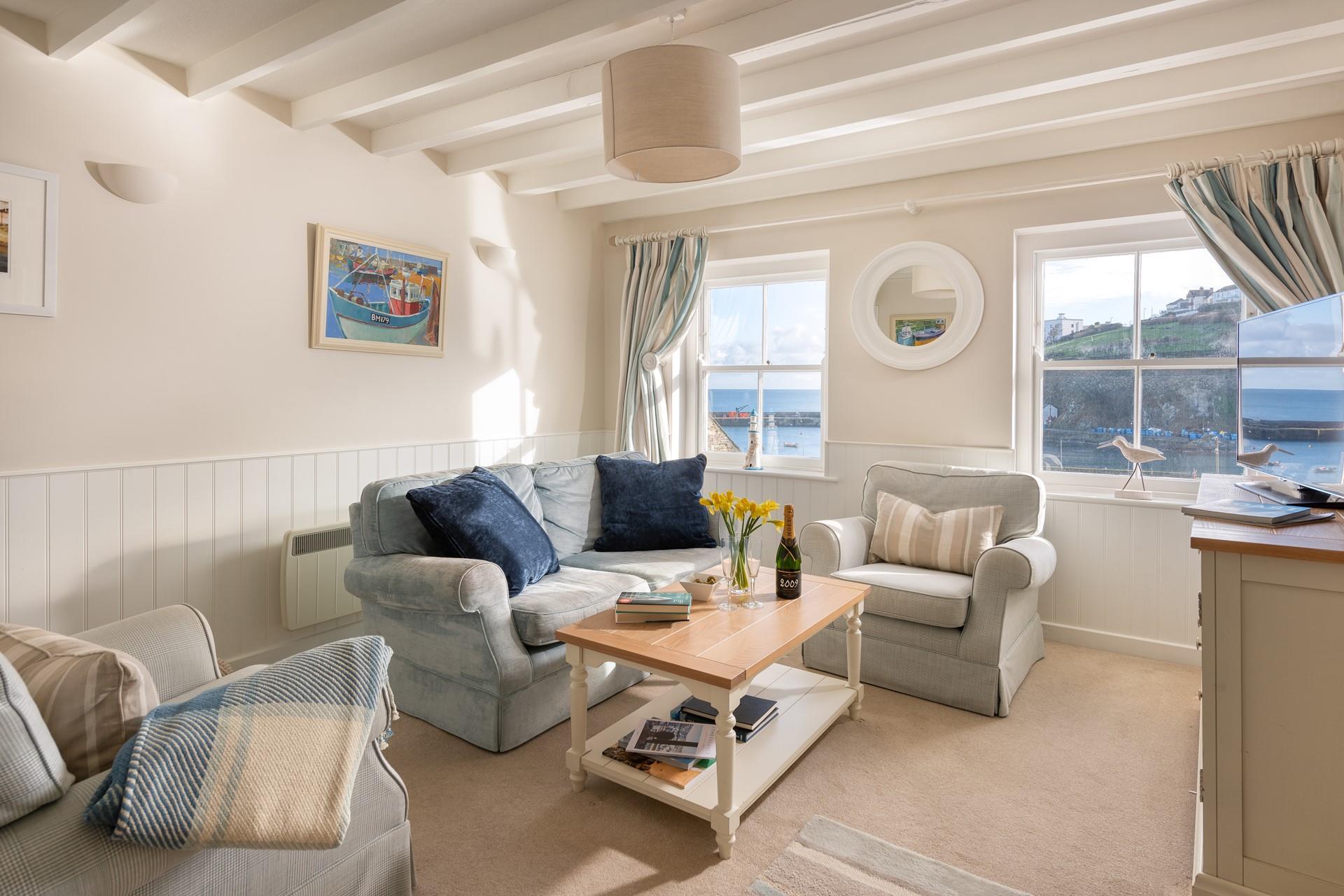 With exposed beams and sash windows, the lounge is cosy and characterful. 