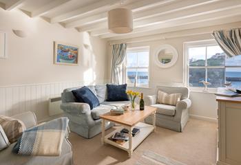 With exposed beams and sash windows, the lounge is cosy and characterful. 