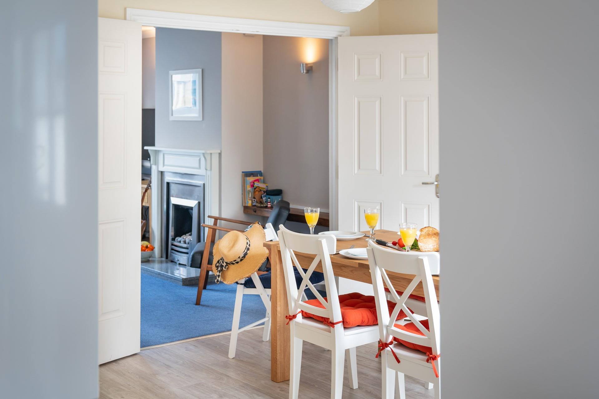 Enjoy a hearty breakfast with warm pastries and fresh juice.