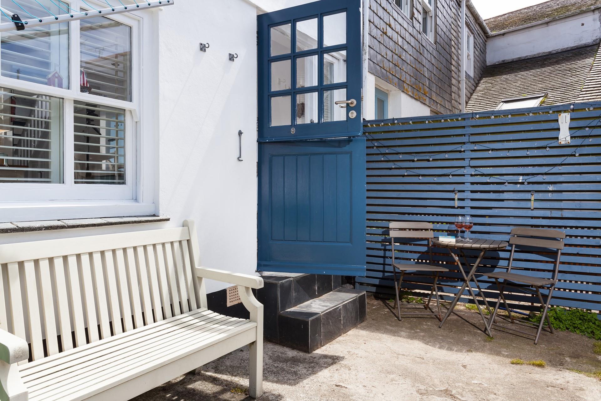 The outside bistro table makes for easy al fresco dining.