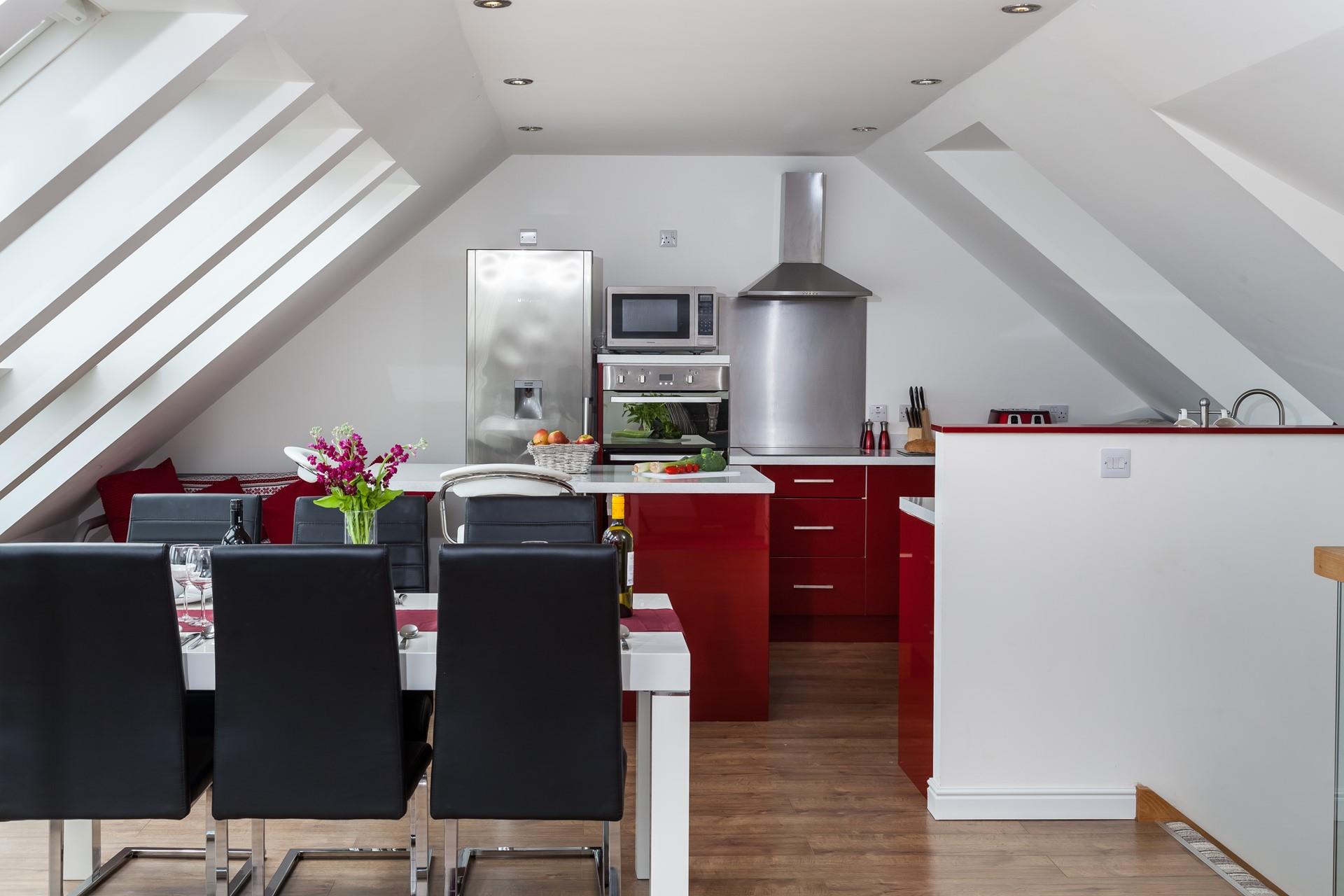 Bright and modern, the kitchen/diner is ideal for preparing and enjoying meals together. 