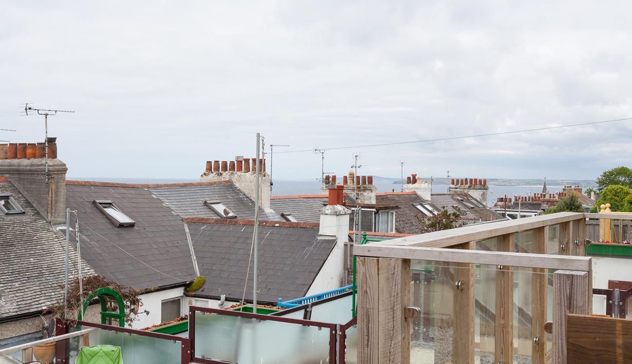 Sea glimpses from the tiered garden.