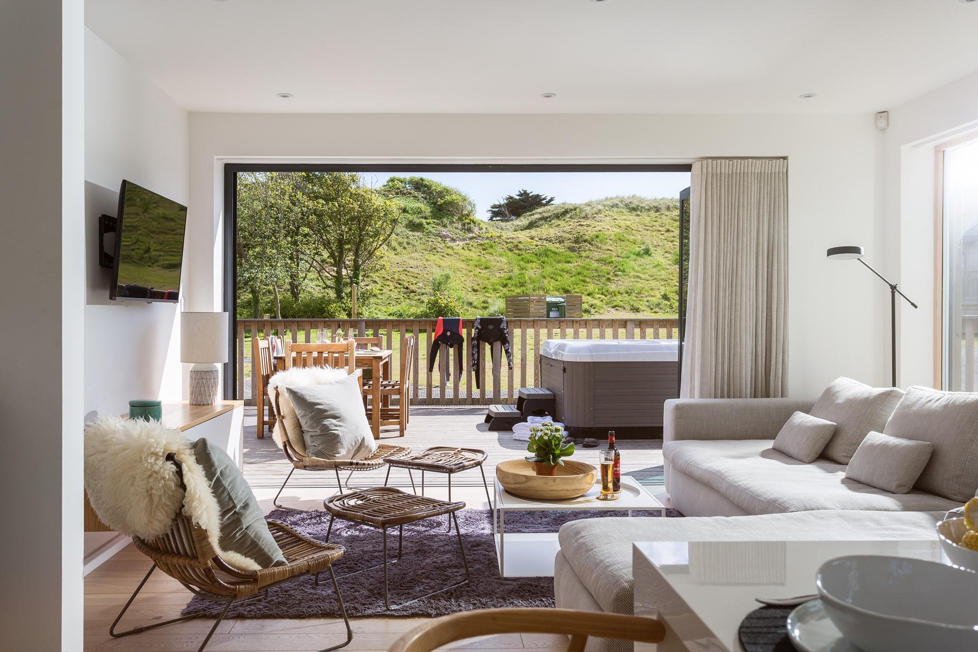 Open the patio doors and let the sunshine into the lodge.