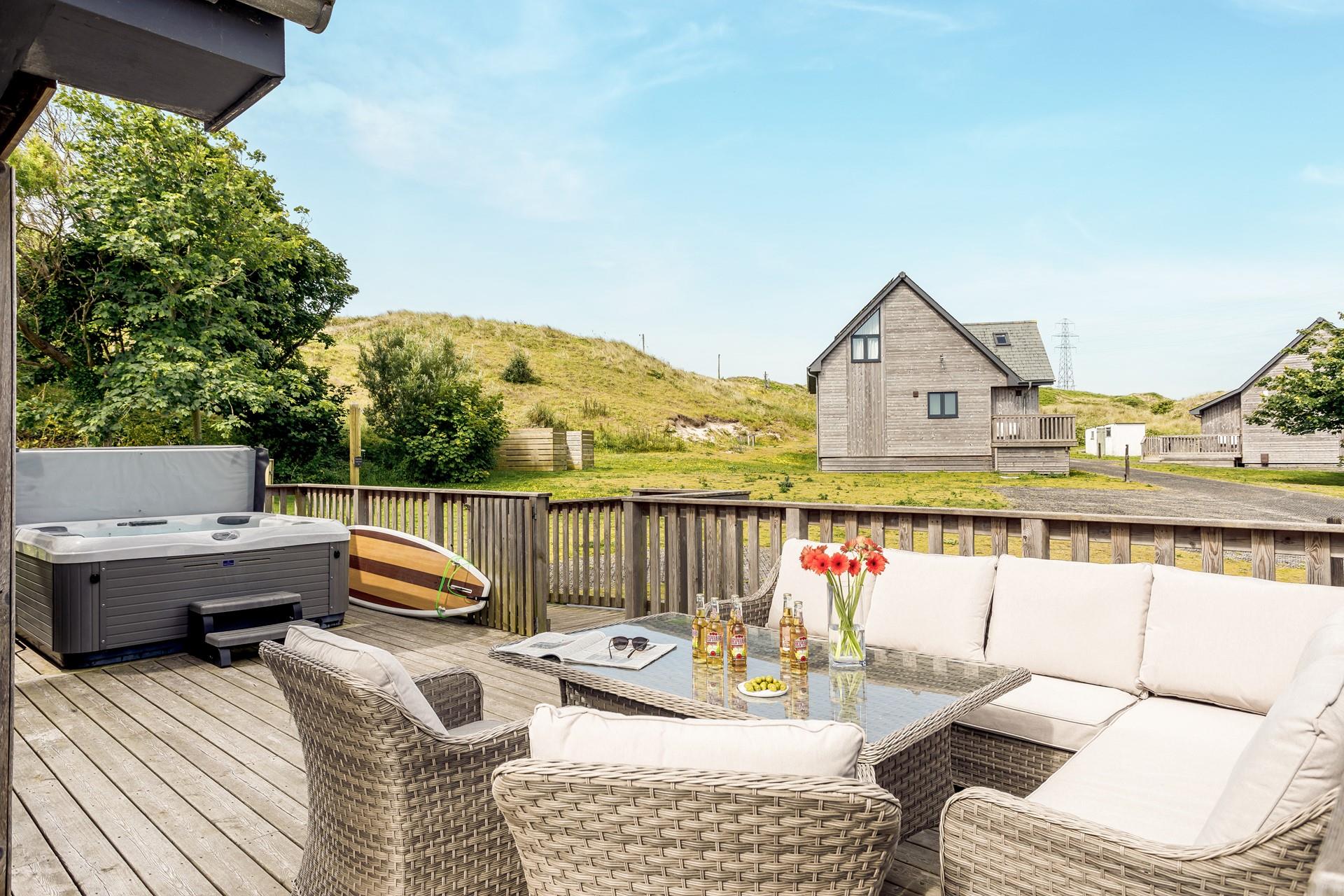 The large decking is perfect for dining al fresco at breakfast, lunch and dinner!