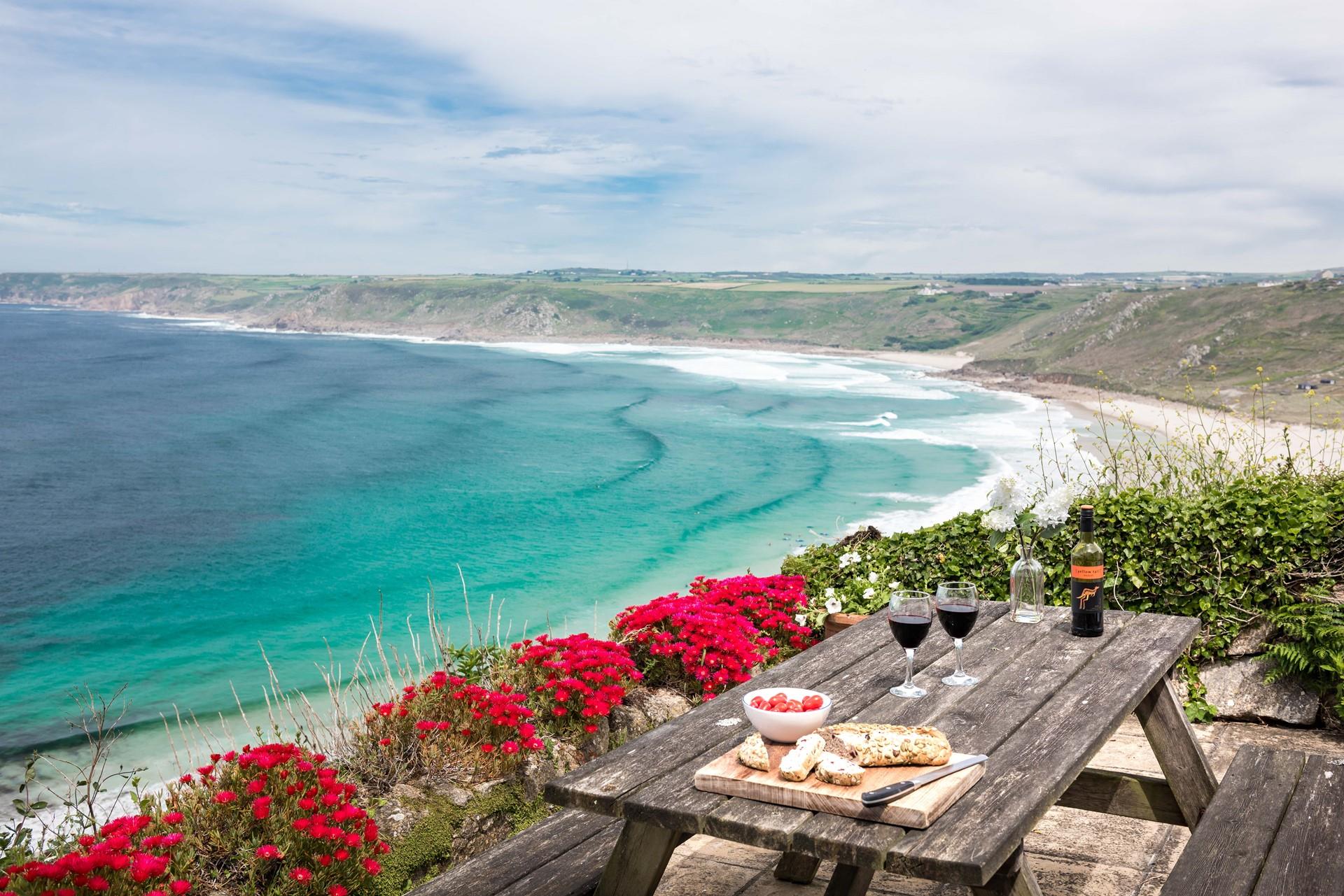 Dine al fresco with a stunning view over the Atlantic.