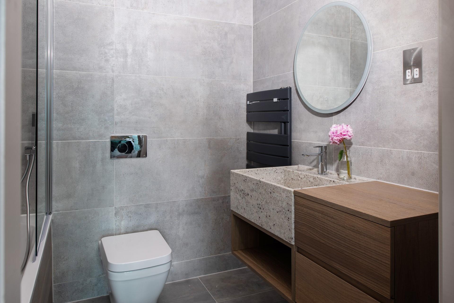 The bathrooms are beautifully designed, giving them a spa-like feel.