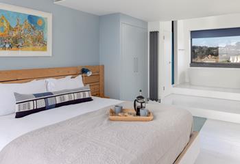 Coastal blue decor reflect the seaside location.
