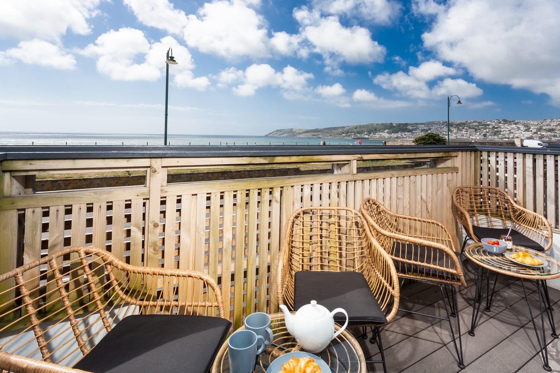 Indulge in warm fresh pastries on the terrace on a sunny morning.