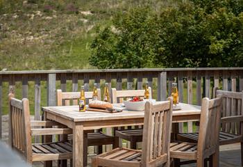 Nestled in the dunes, you may be lucky to see some rabbits hopping by while you enjoy a bite to eat on the decking.