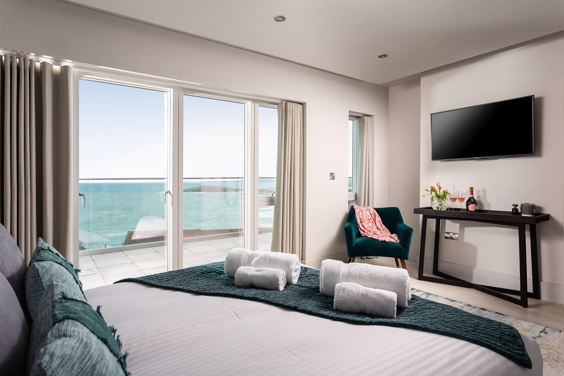 Wake up in the morning to the view across Fistral beach and the north coast beyond. 