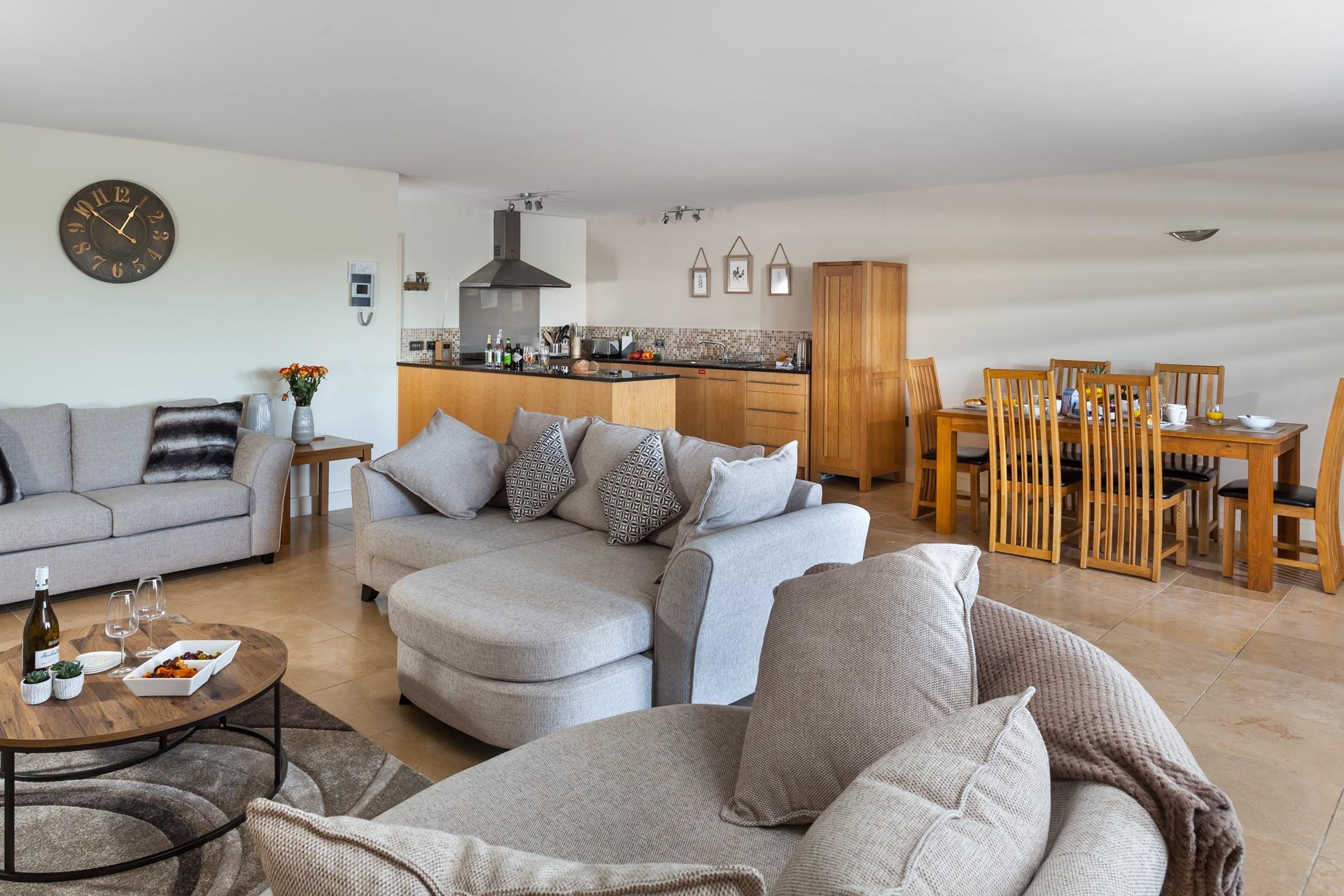 The living area is super spacious, perfect for enjoying delicious family mealtimes.