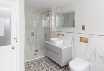 The bathroom is modern and stylish.