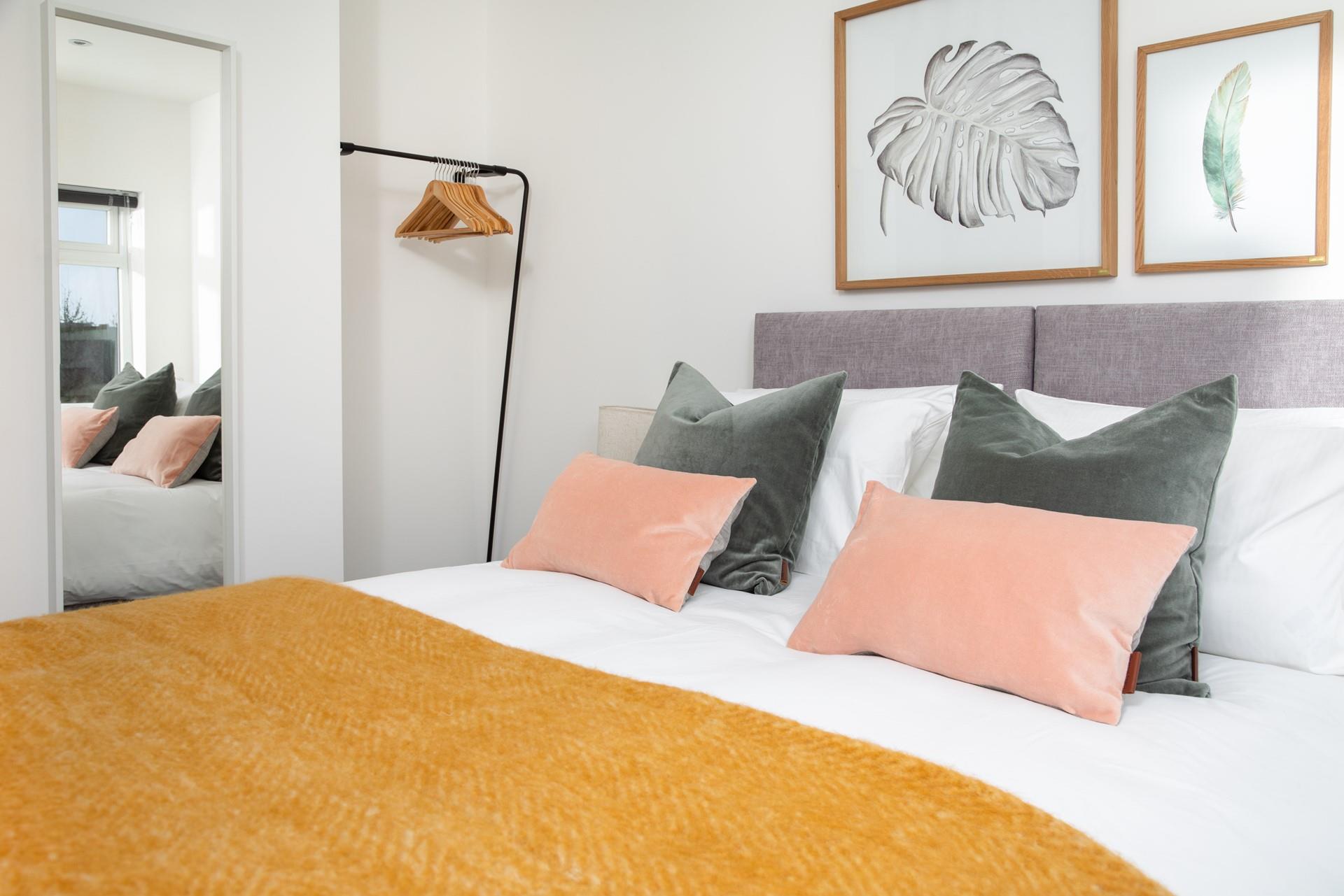 Soft colours and luxurious fabrics give the bedroom an elegant, calming aura.