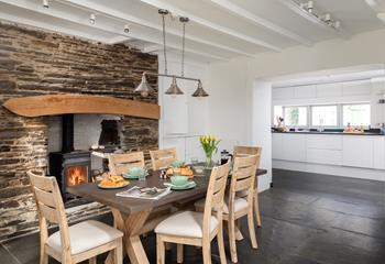On winter nights light up the additional woodburner in the dining area and indulge in a homely meal together.
