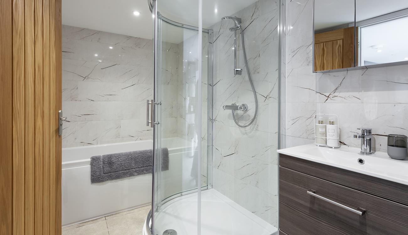 Choose between a shower or a bath to start the day.