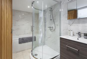 Choose between a shower or a bath to start the day.