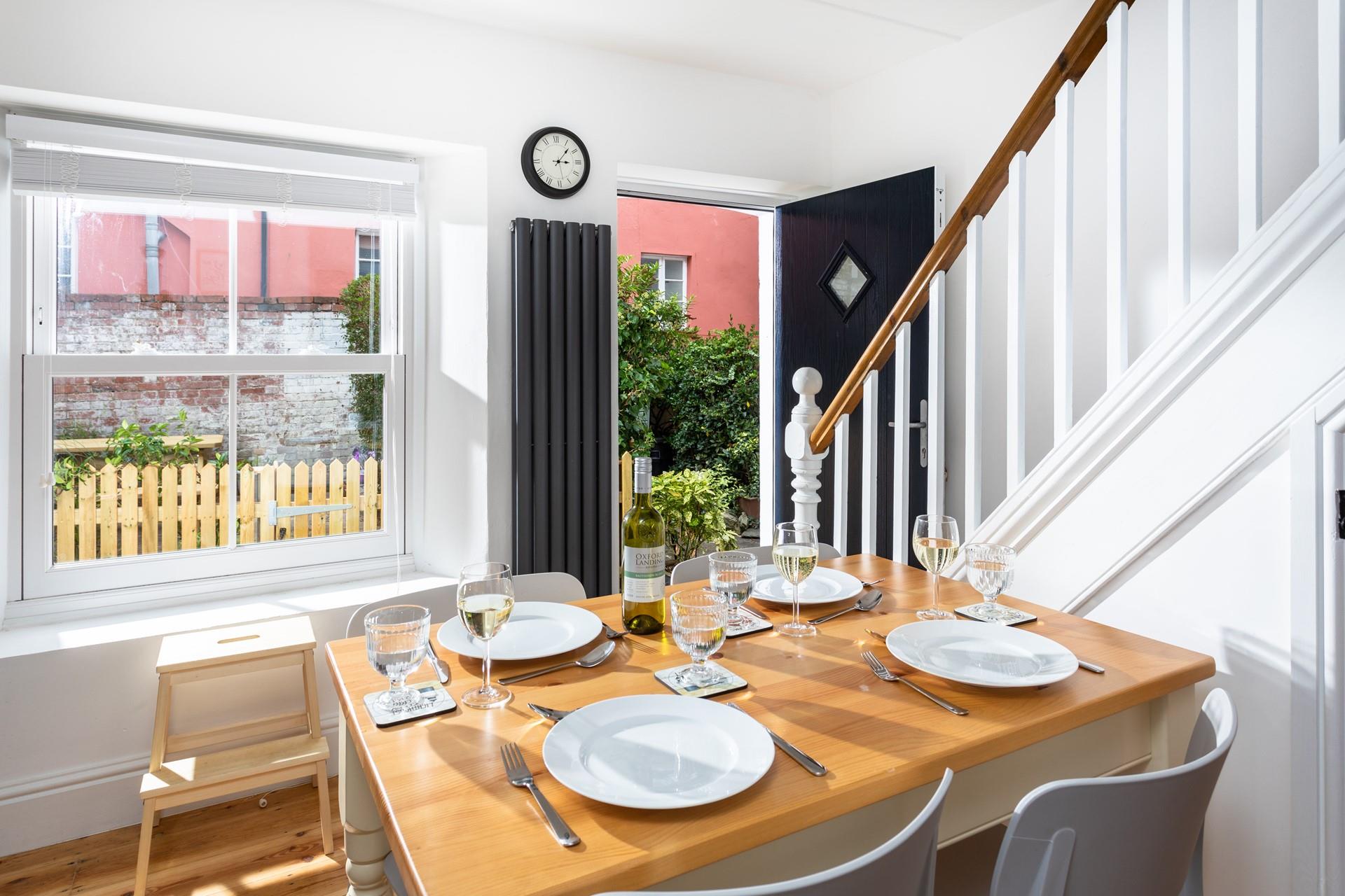 The dining area is fantastic for families, comfortably seating four.