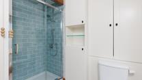 The walk-in shower is perfect for washing off the sand after a day at the beach.