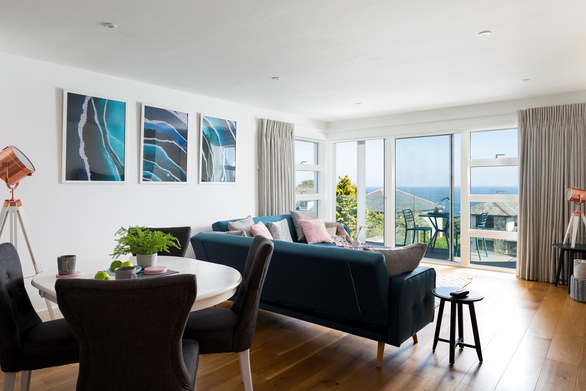 Sea views can be enjoyed throughout the open plan living area. 