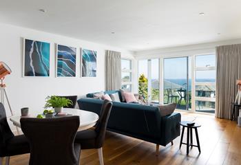 Sea views can be enjoyed throughout the open plan living area. 