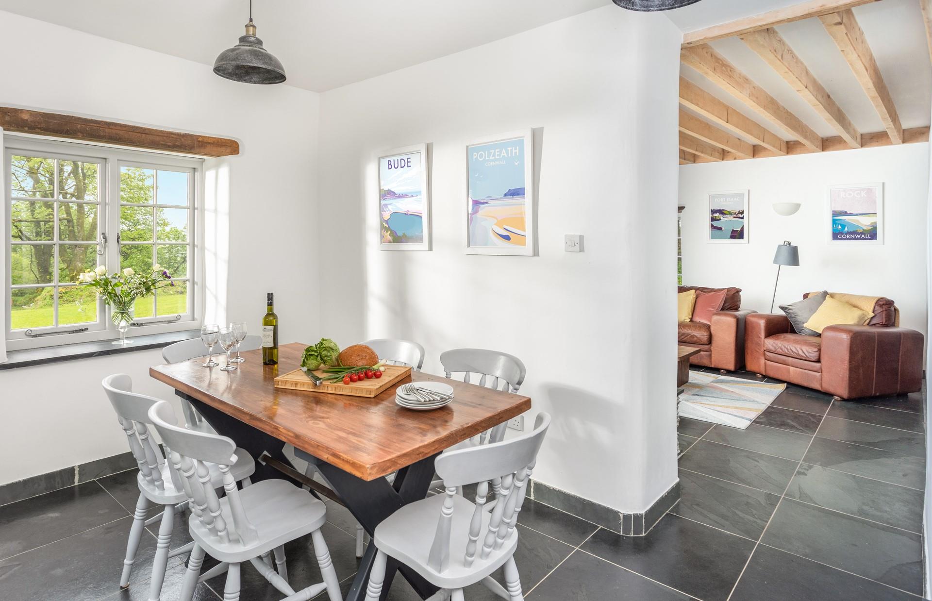 The dining area is the perfect space to enjoy dinner together after a long countryside walk.