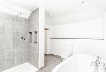 The large walk-in shower is perfect for washing off sandy toes.