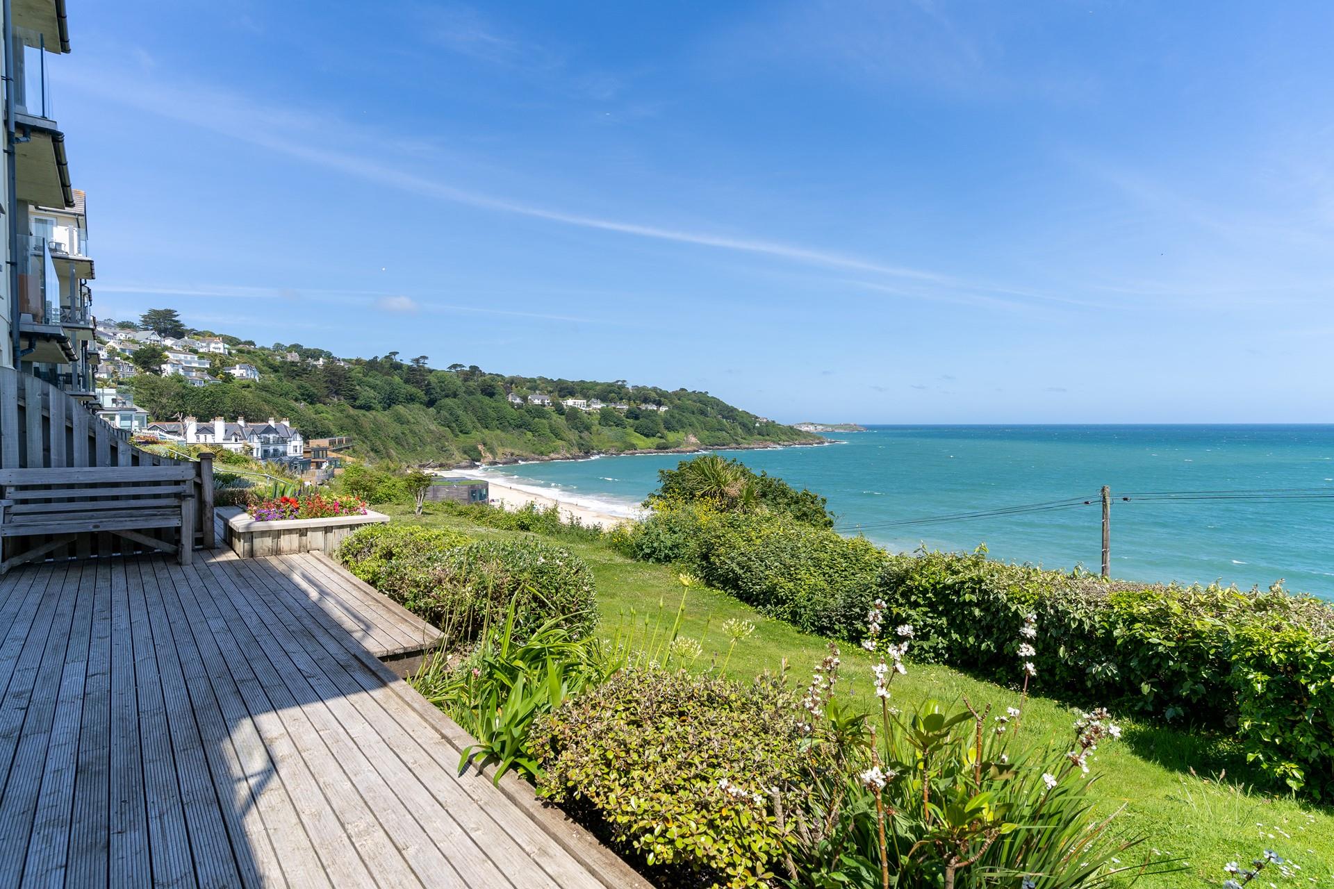 The decking is ideal for a family picnic overlooking the sea. 