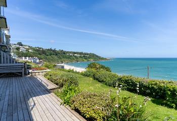 The decking is ideal for a family picnic overlooking the sea. 