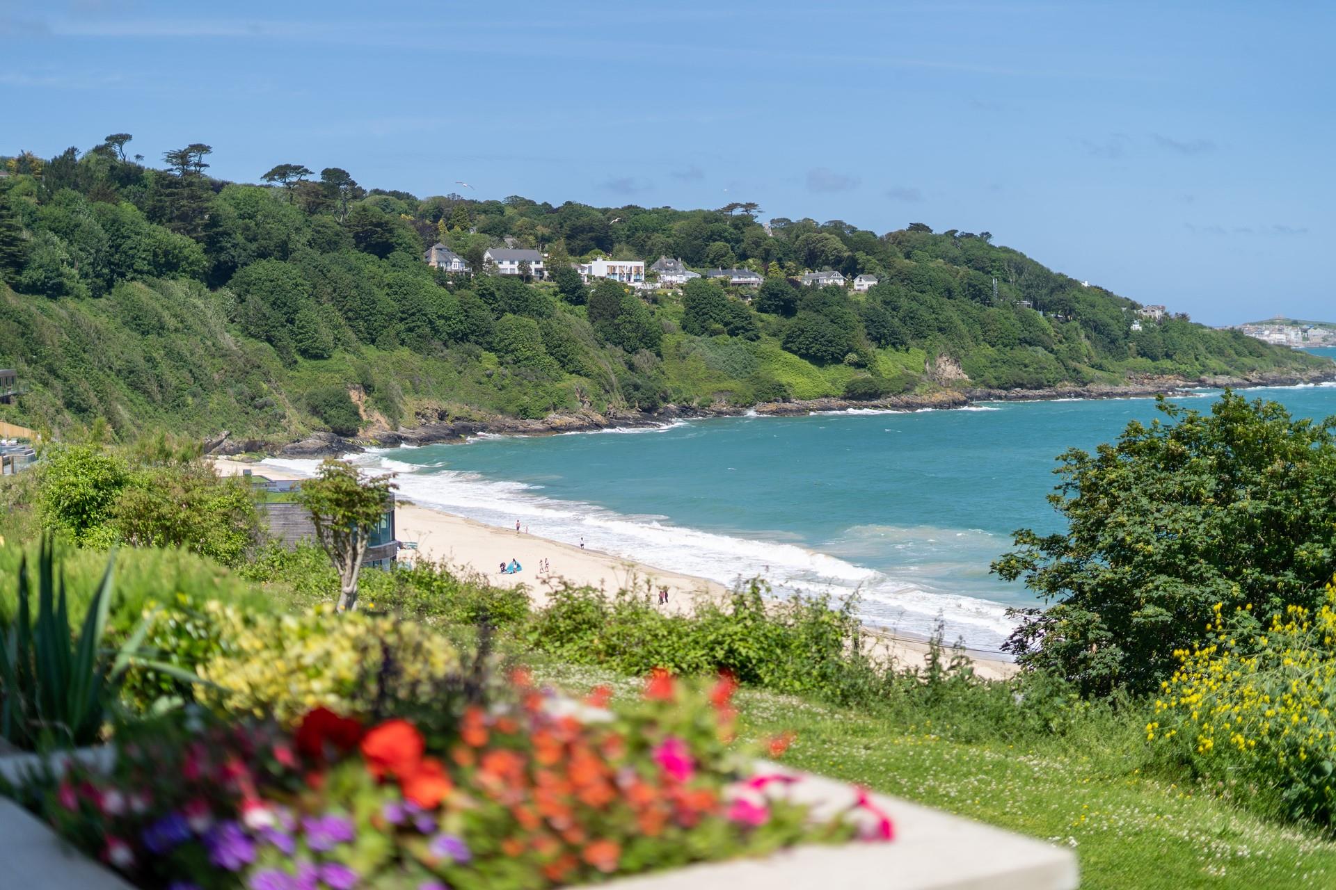 The view from the decking overlooking Carbis Bay beach. 