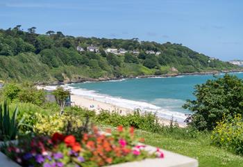 The view from the decking overlooking Carbis Bay beach. 