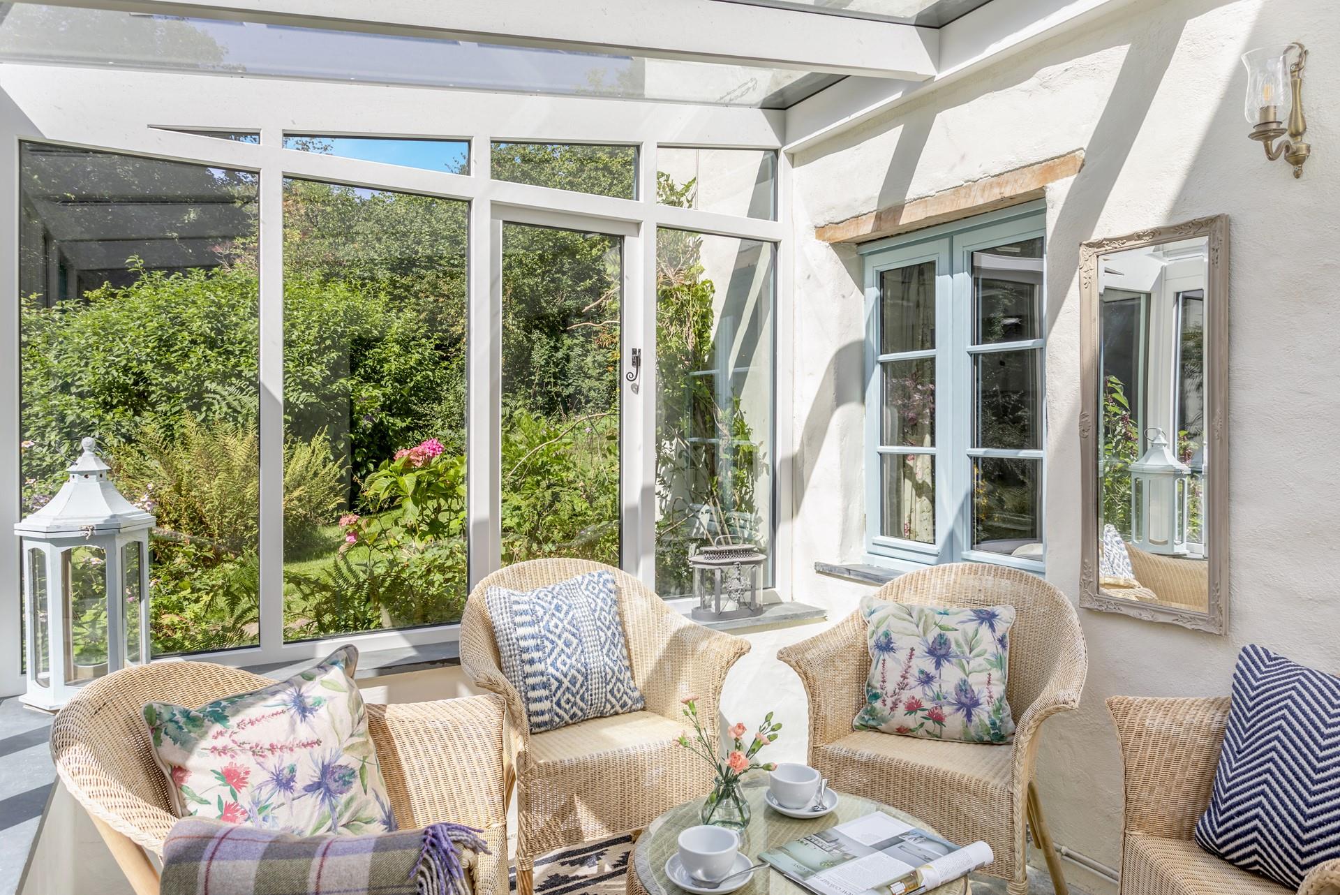 The conservatory is the perfect place to admire the wildflower garden while you enjoy a morning cuppa.