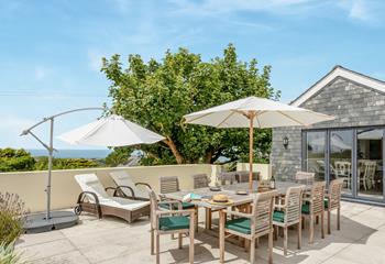 Enjoy alfresco living a with view across the Cornish countryside and out to sea.