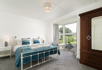 More beautiful blues, accompany beautiful views, in the master bedroom.