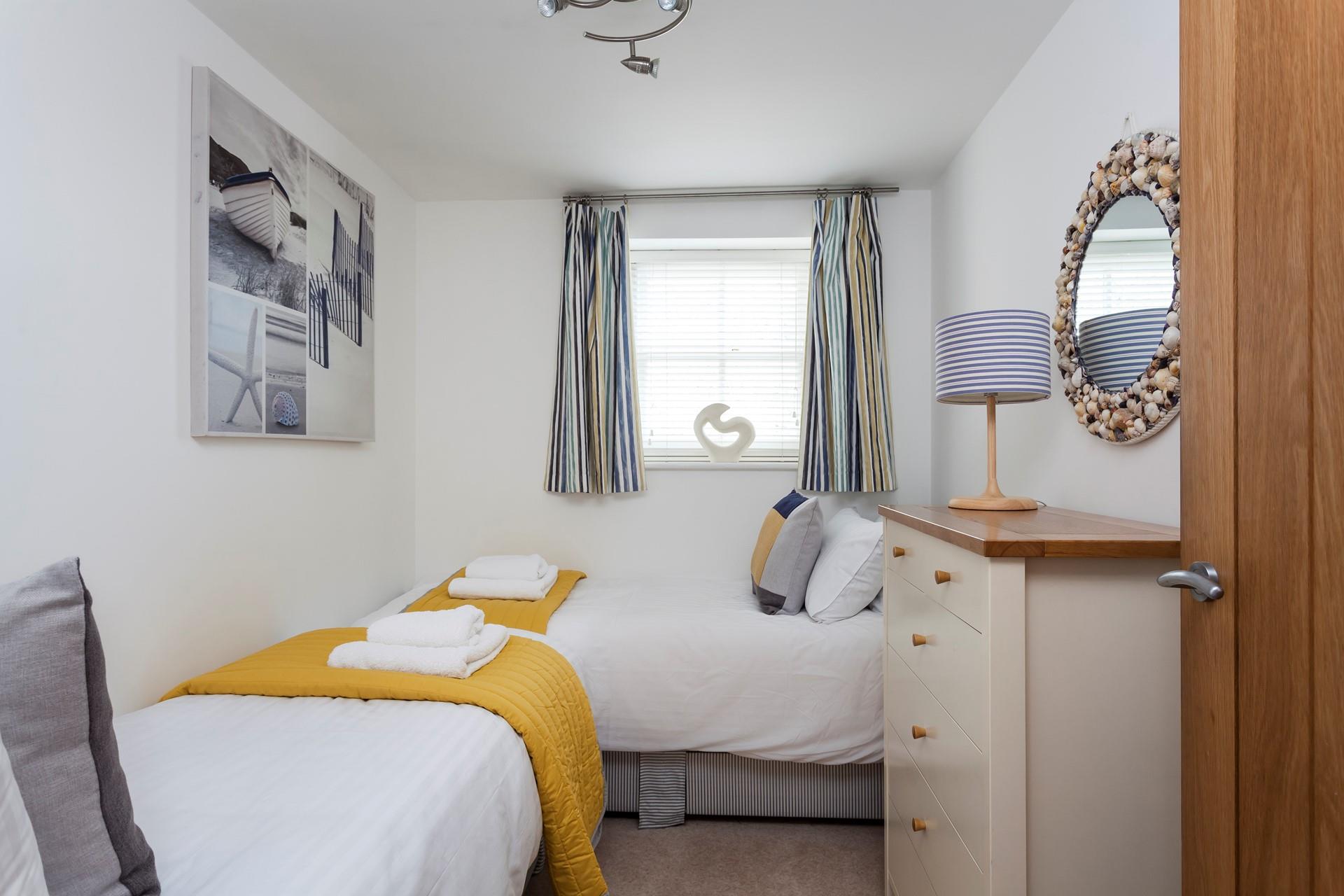 The seaside-inspired decor reflects the proximity to the beach.