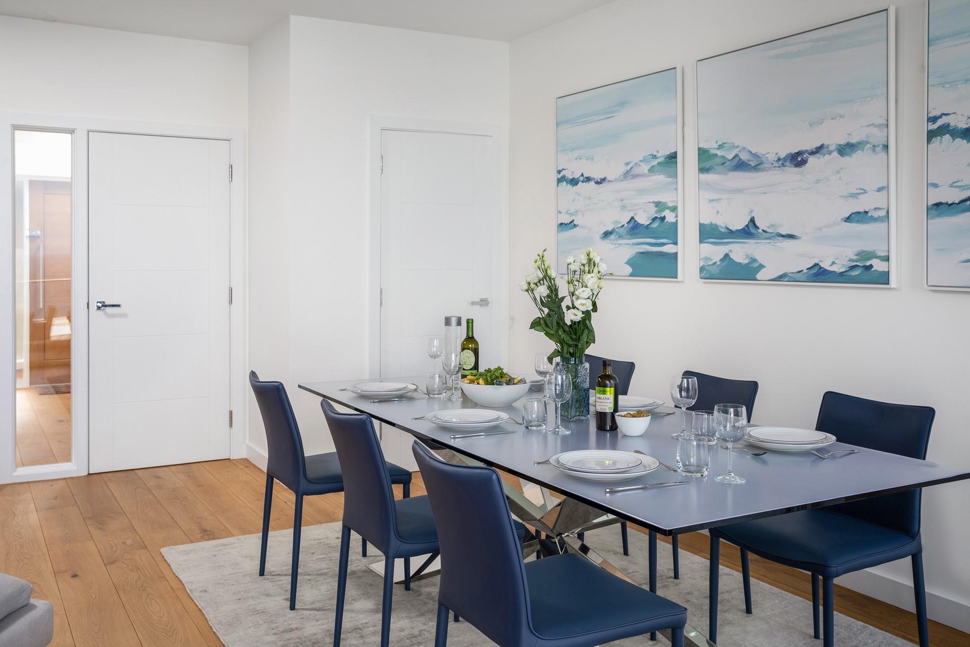 The stylish dining table seats 6 people; gather around to spend quality time together as a family.