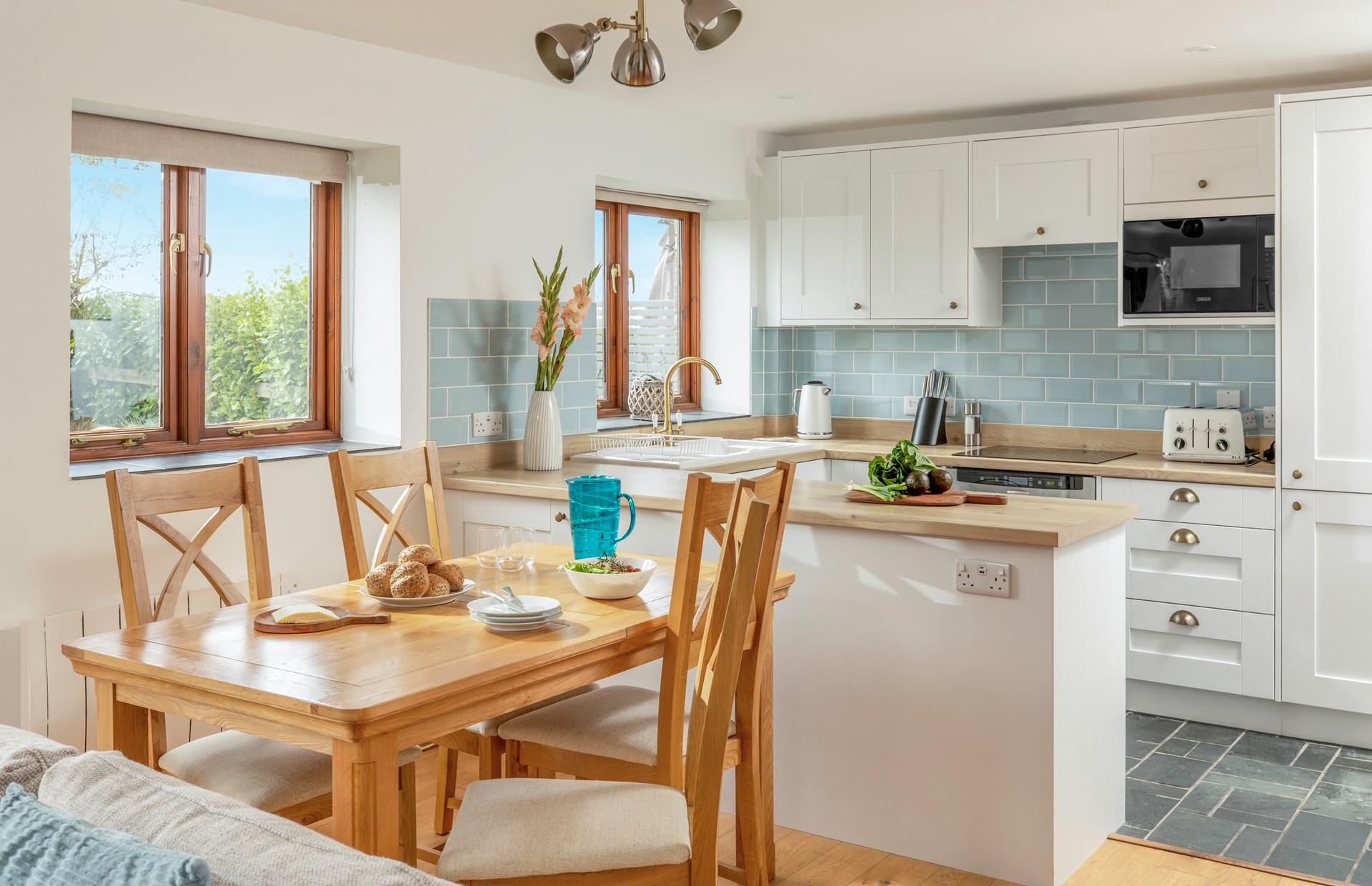 Enjoy holiday meal times or play board games around the dining table.