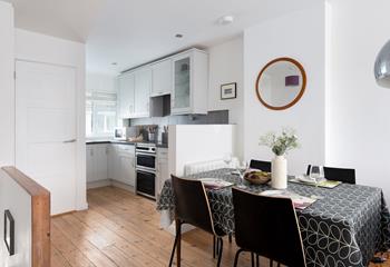 The dining table is the perfect place to eat your dinner whilst looking out at the stunning St Ives Bay.