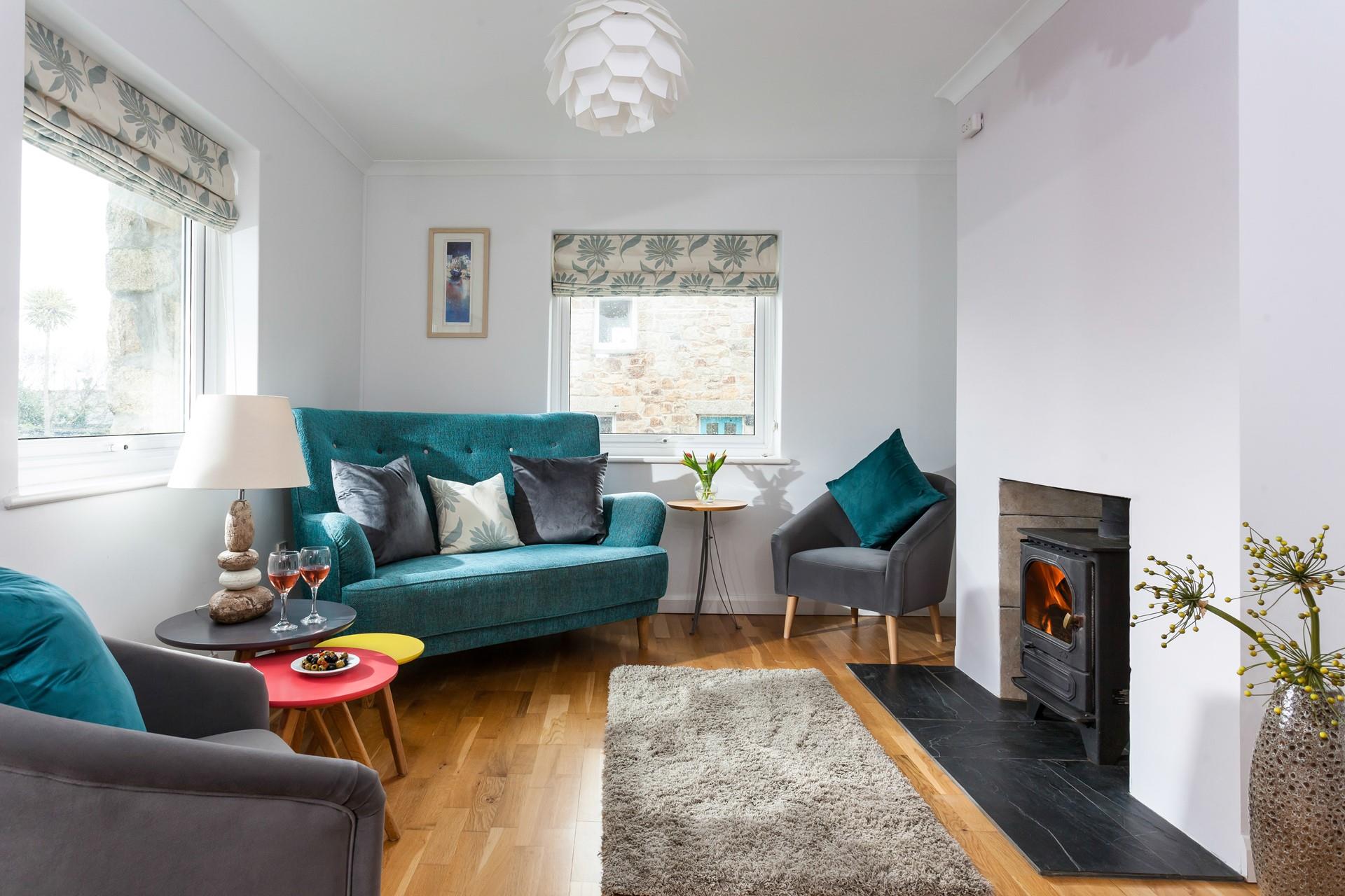 The stylish sitting room provides a haven for relaxation in the evenings.