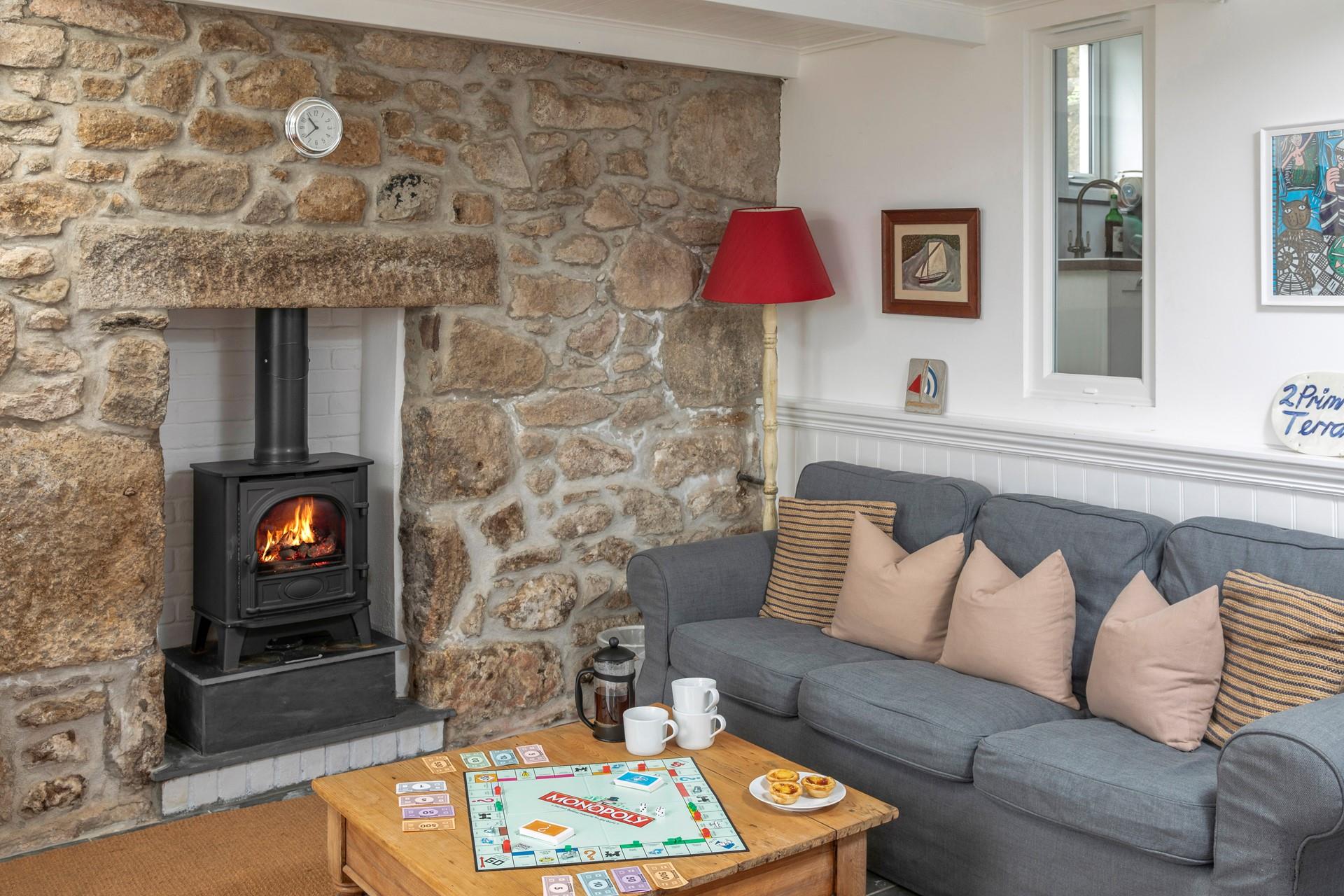 The cosy woodburner makes Primrose Cottage ideal for a getaway anytime of the year.
