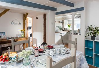 Indulge in a delicious Cornish Cream Tea in the open plan kitchen/dining area.