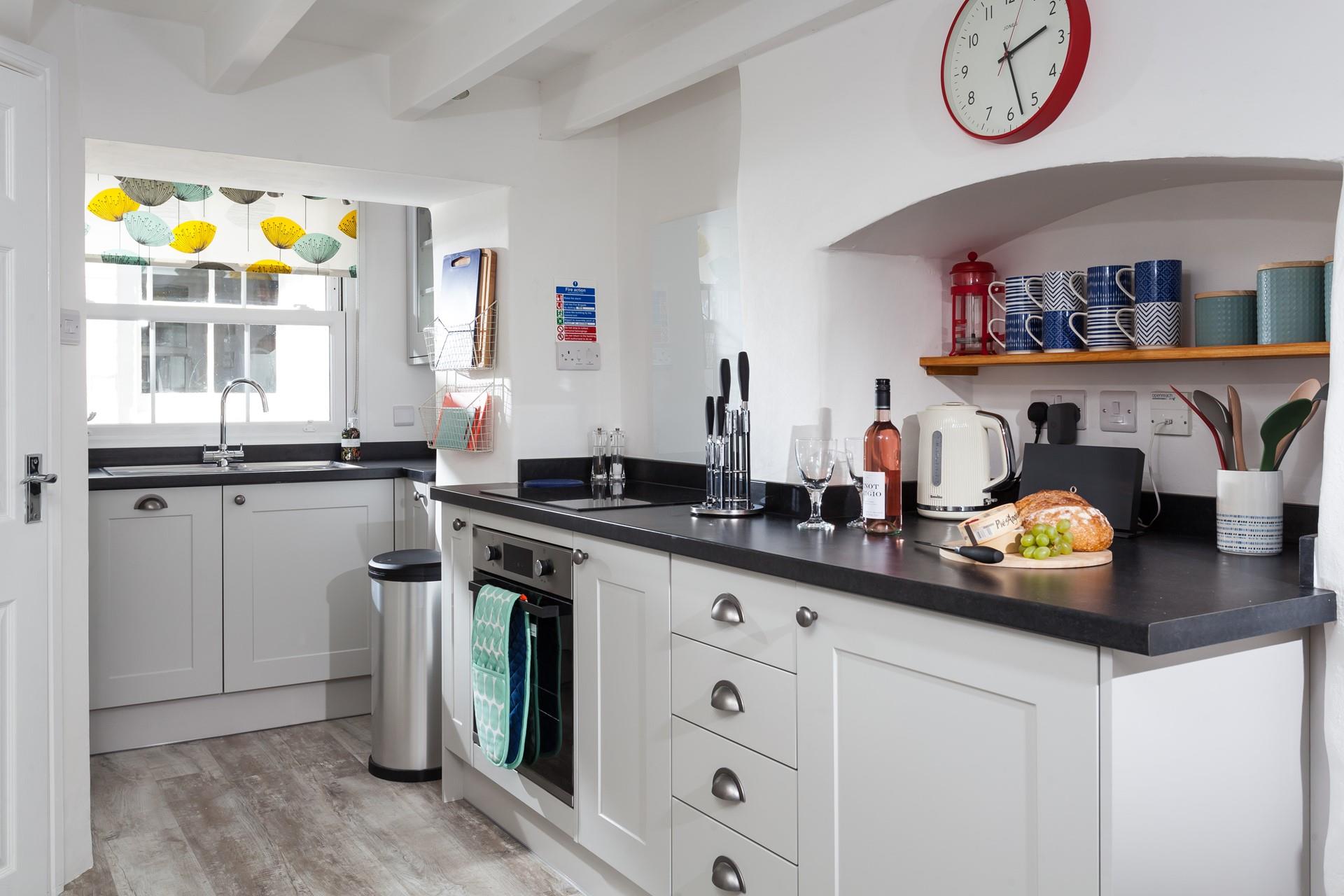 The well-equipped cottage kitchen is light and airy.