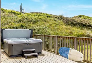 The hot tub is a great addition to the property, perfect for sunset watching or on chilly winter afternoons.