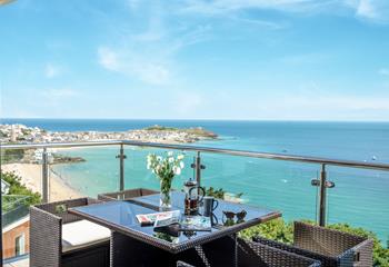 The private balcony overlooks Porthminster Beach and across to St Ives harbour.