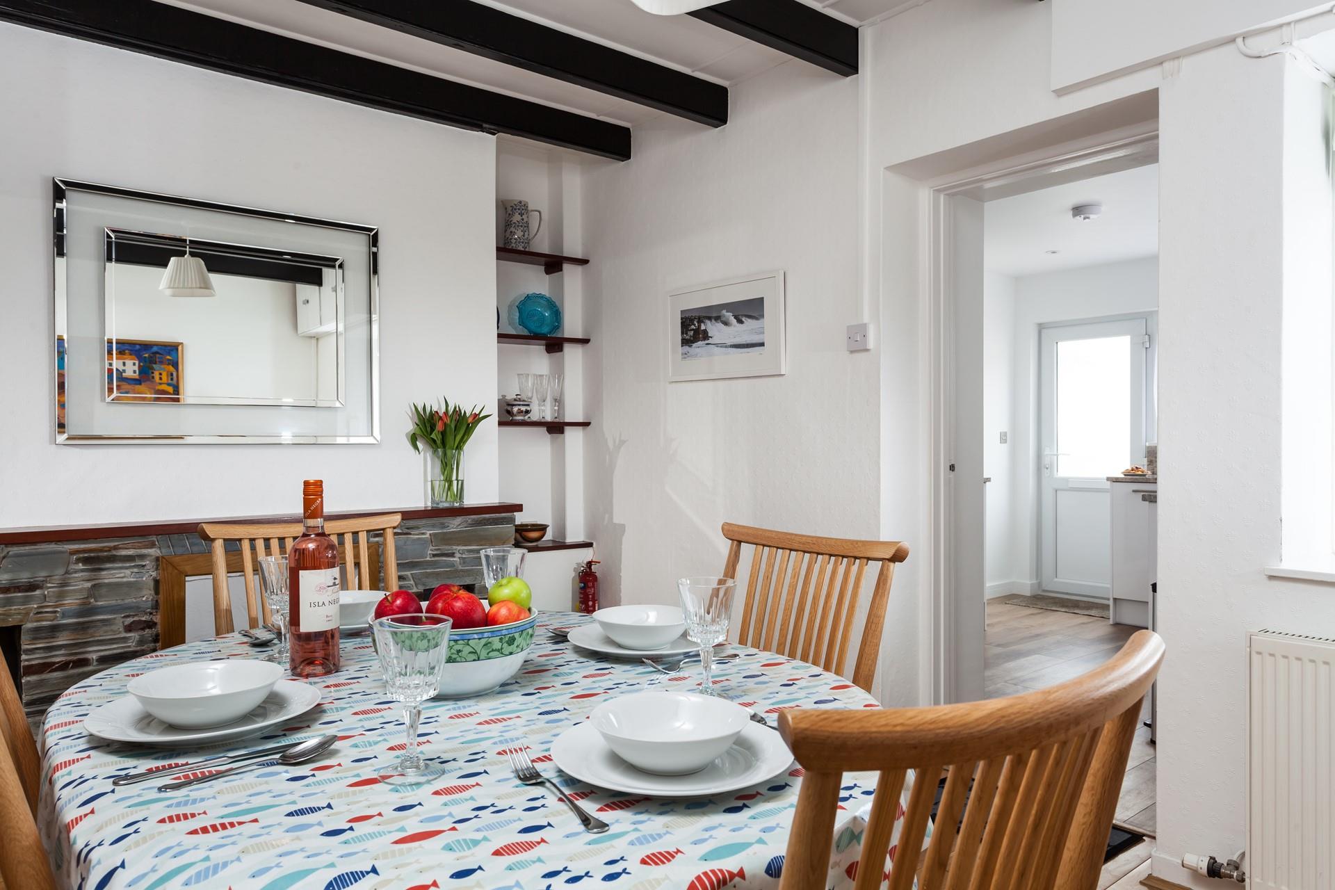 Gather around the dining table for a tasty supper using fresh ingredients.