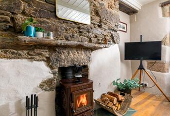 The wood burner is a delight to return to after winter walks.