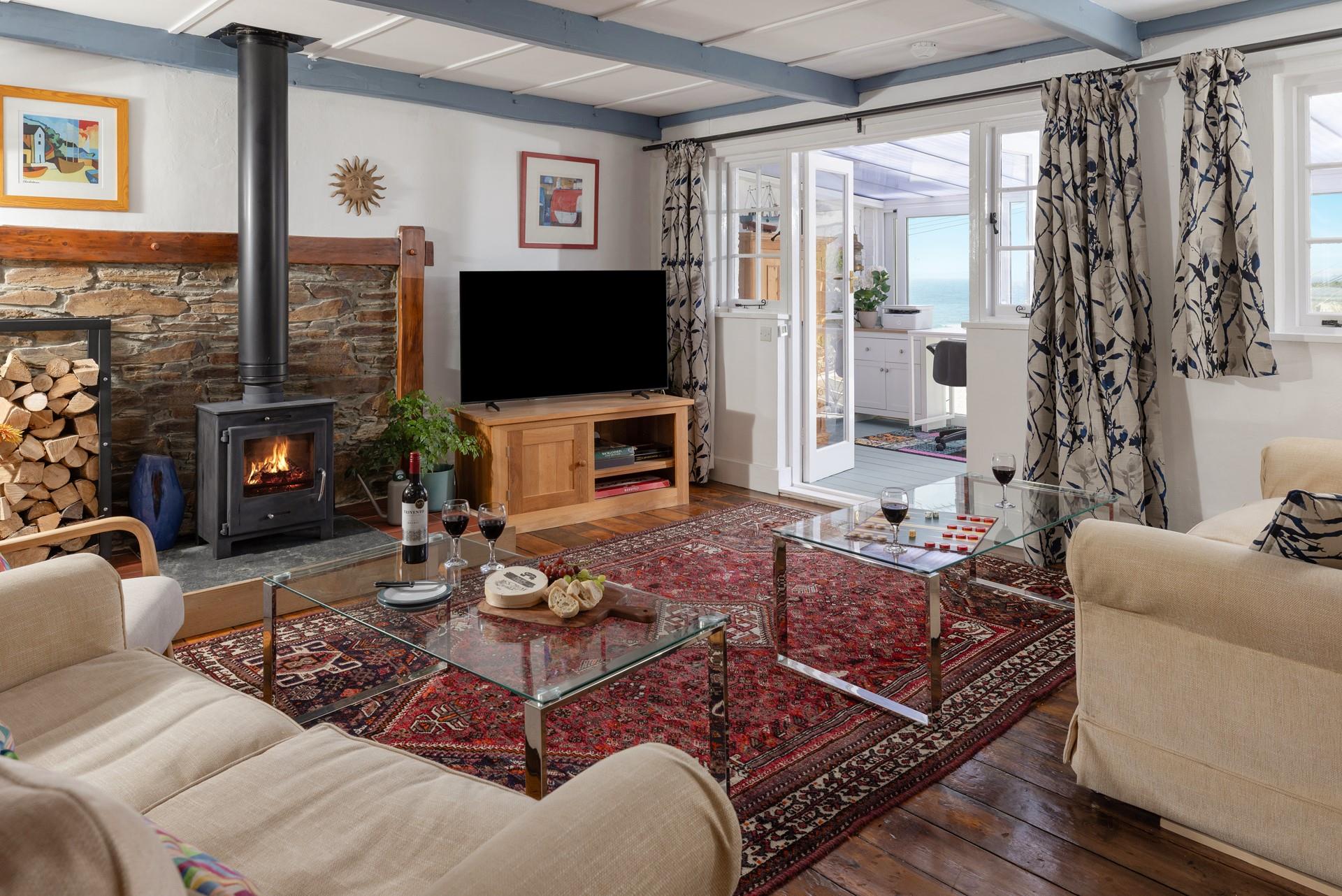 On chilly evenings, light the woodburner and unwind.