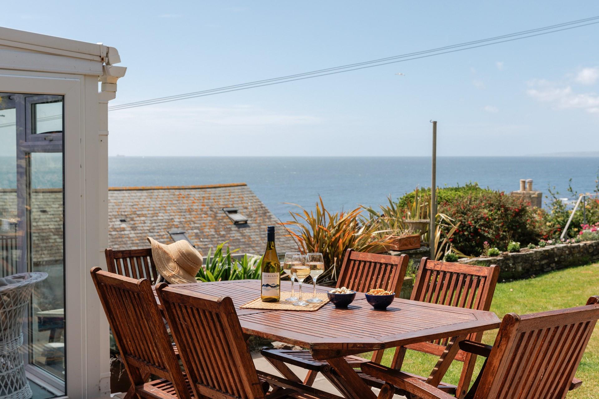 Stunning sea views can be enjoyed from the garden area.